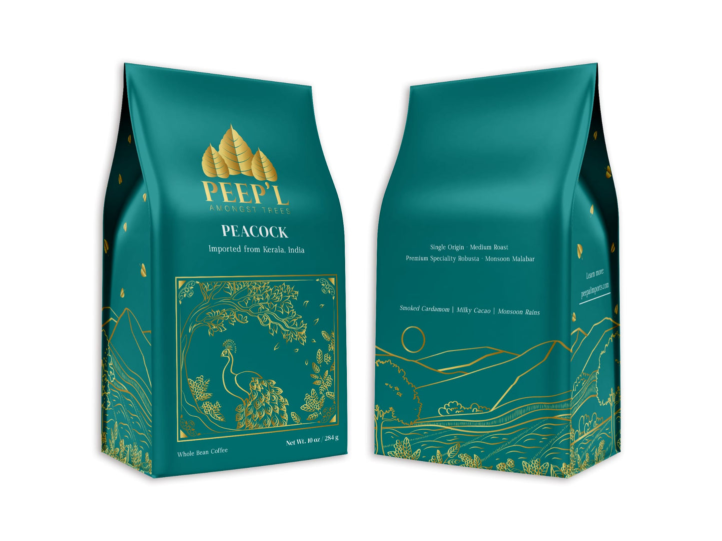 Coffee - PEACOCK - Whole Bean Medium Roast Robusta Coffee Imported from India (Monsoon Malabar)