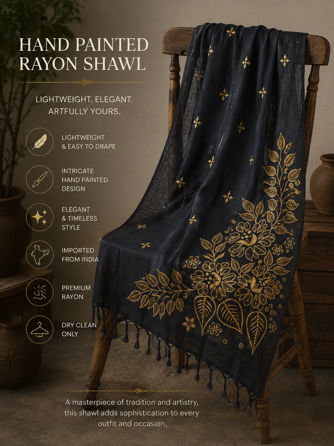 Royal Black with Gold Painted Wrap
