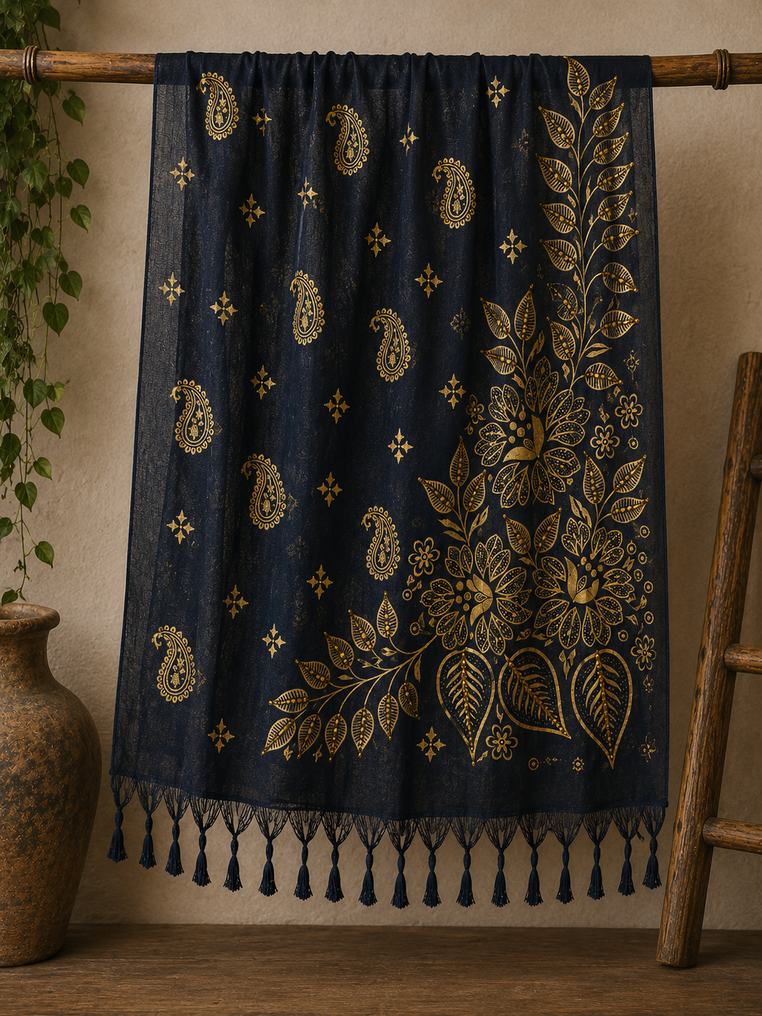 Royal Black with Gold Painted Wrap