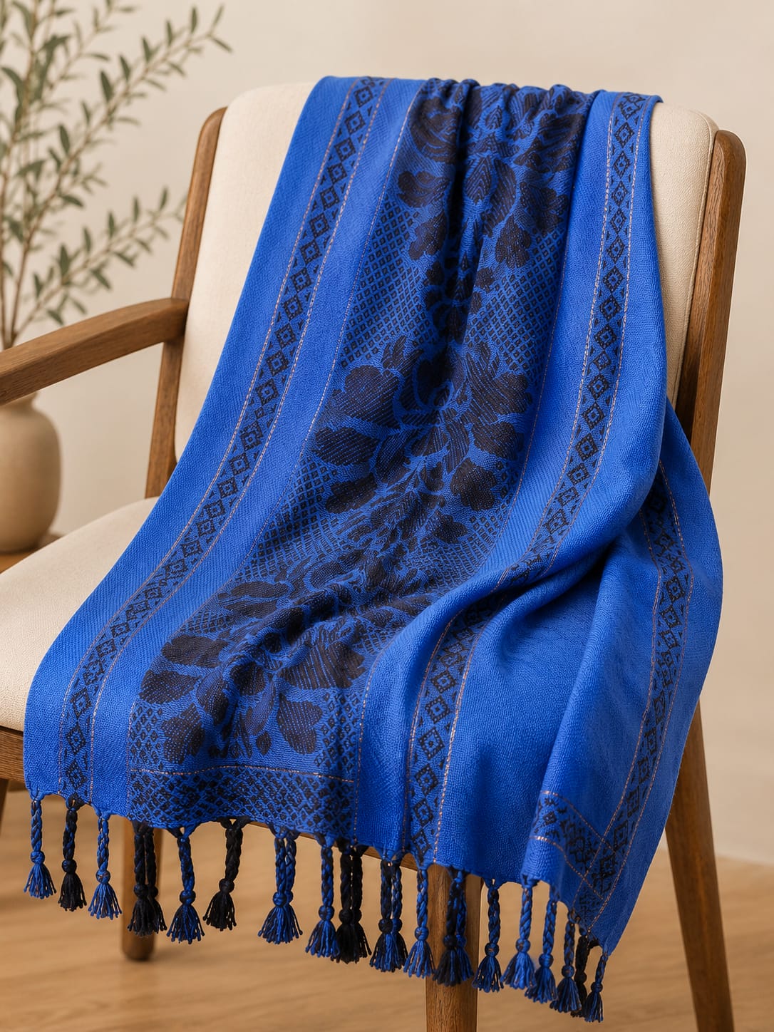 Embroidered Rayon Stole ~ Blue