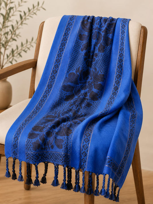 Embroidered Rayon Wrap ~ Sapphire Blue and Black