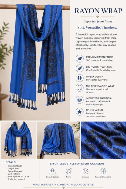 Embroidered Rayon Stole ~ Blue