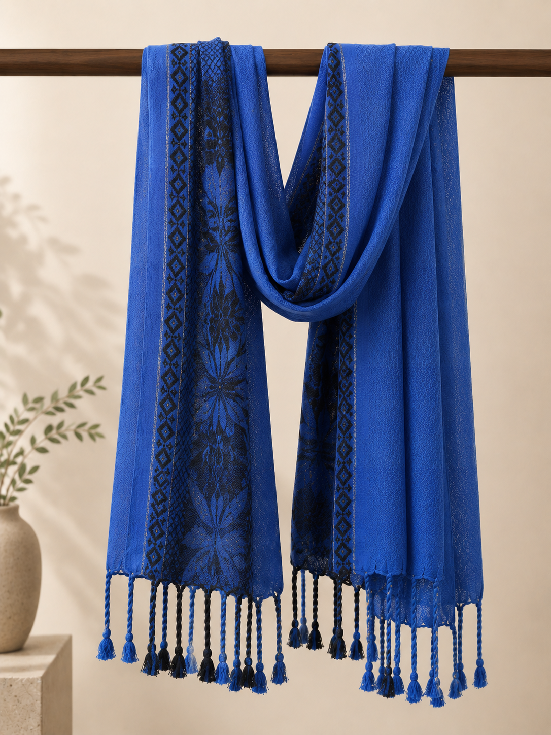 Embroidered Rayon Stole ~ Blue