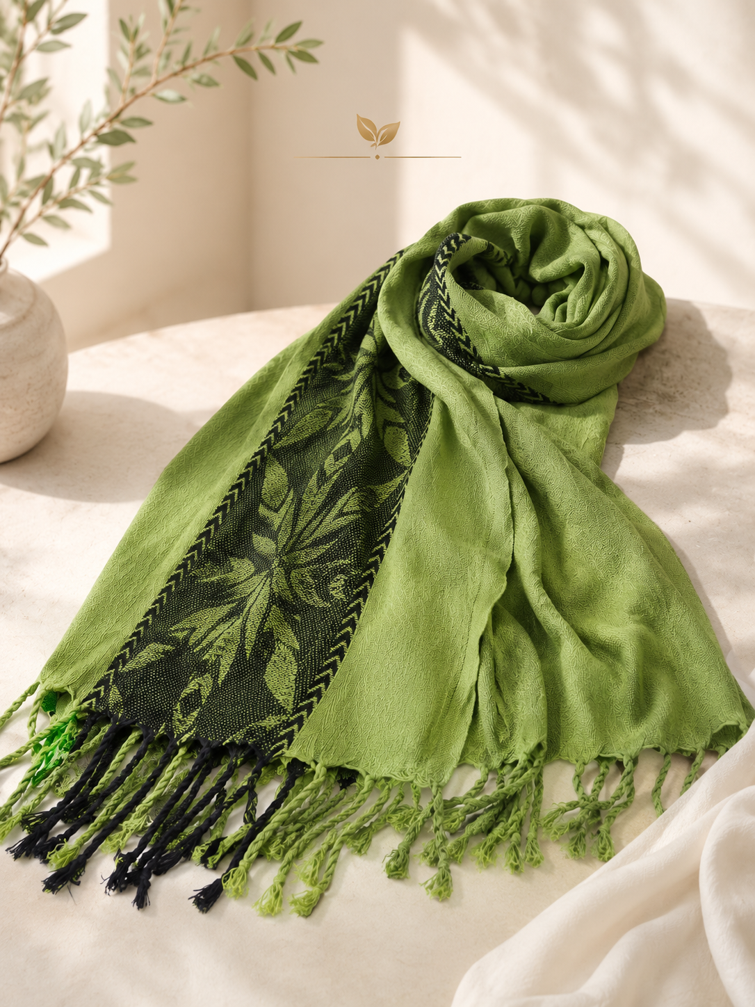 Embroidered Rayon Stole ~ Green