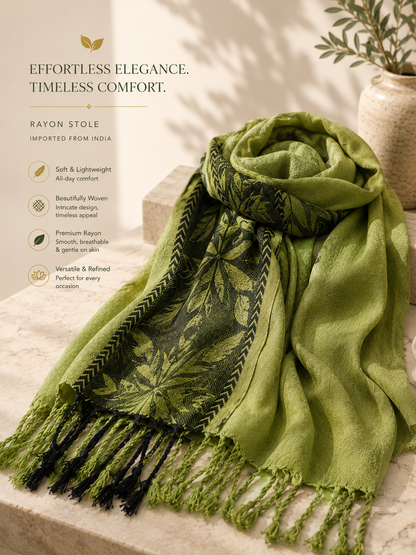 Embroidered Rayon Stole ~ Green