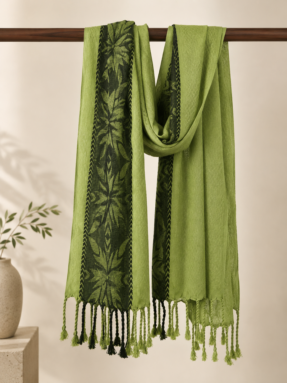 Embroidered Rayon Stole ~ Green