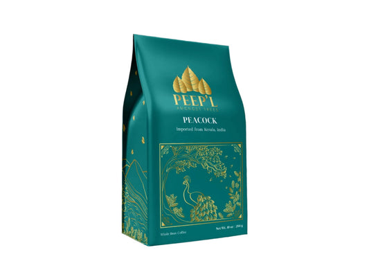 Coffee - PEACOCK - Whole Bean Medium Roast Robusta Coffee Imported from India (Monsoon Malabar)