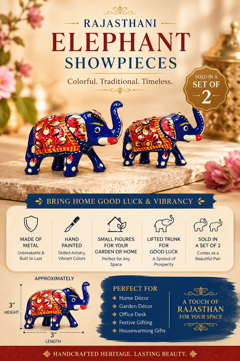 Mini Royal Blue Rajastani Elephants
