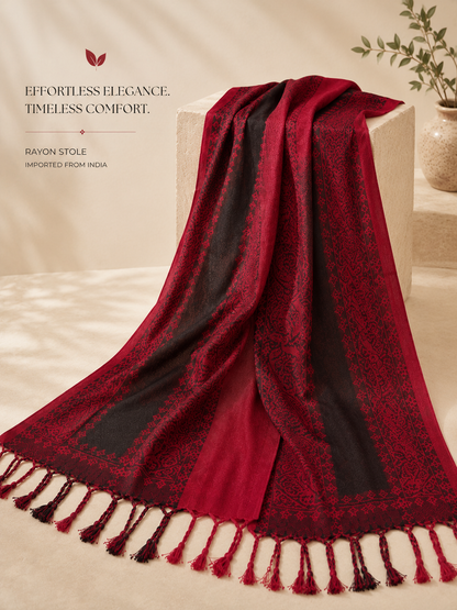 Embroidered Rayon Wrap ~ Ruby Red and Black