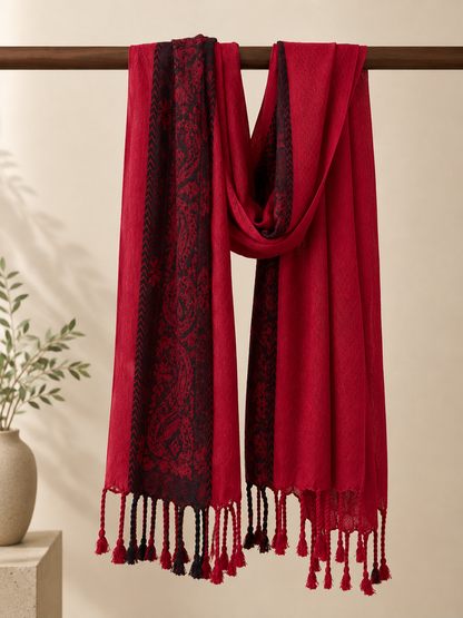 Embroidered Rayon Wrap ~ Ruby Red and Black