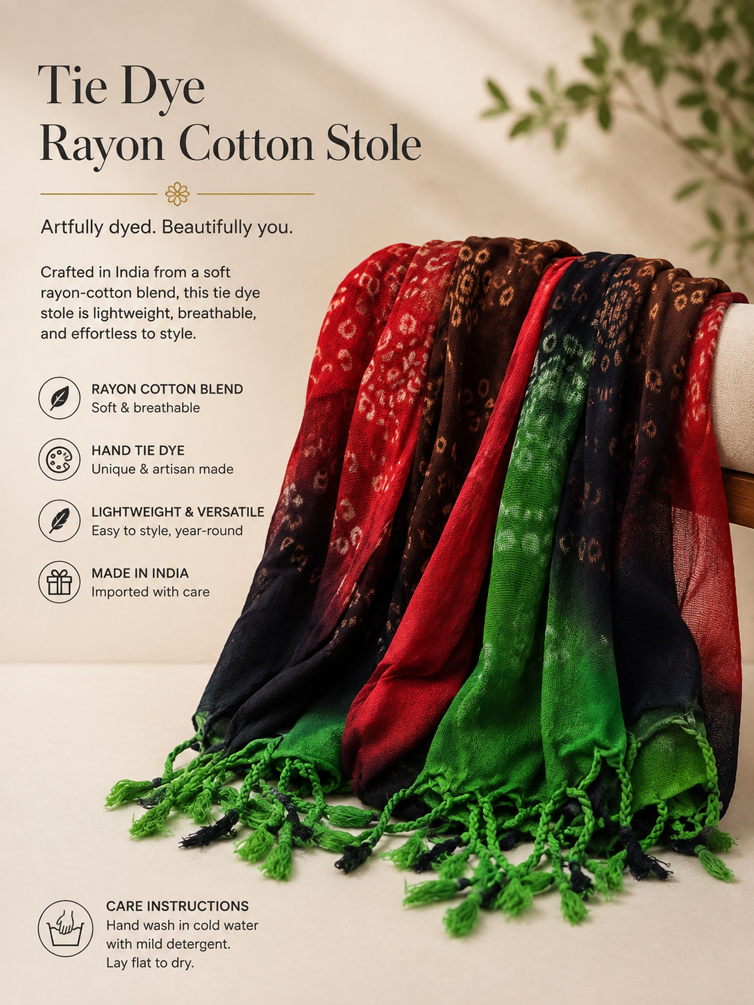 Hippie Tie-Dye Rayon Cotton Blend Scarf