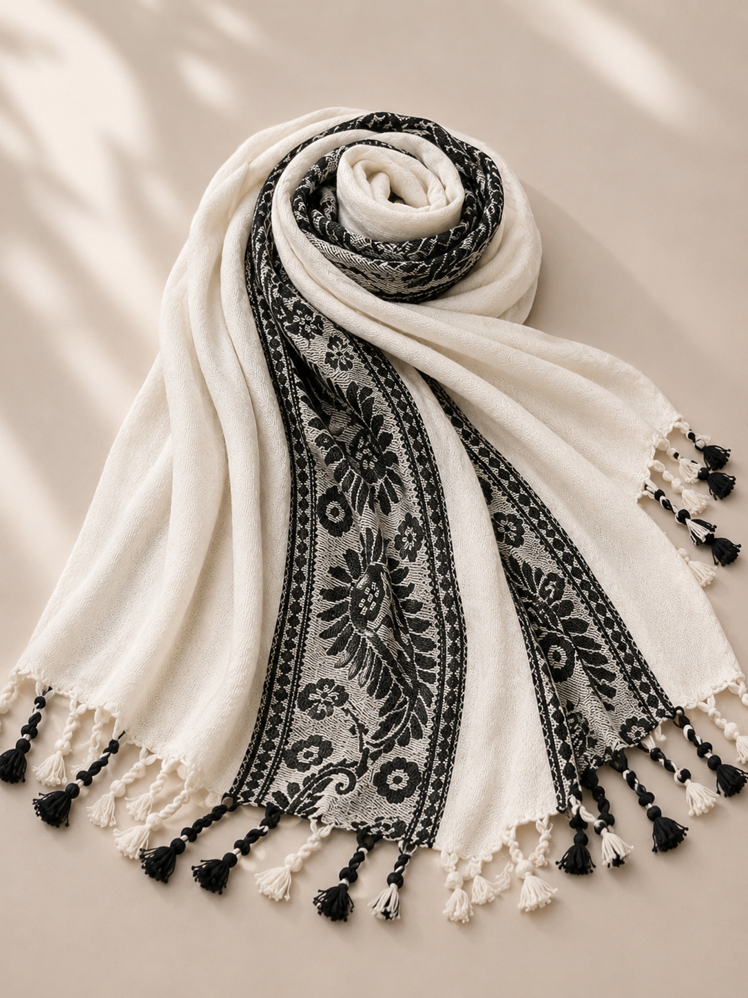 Embroidered Rayon Stole ~ White
