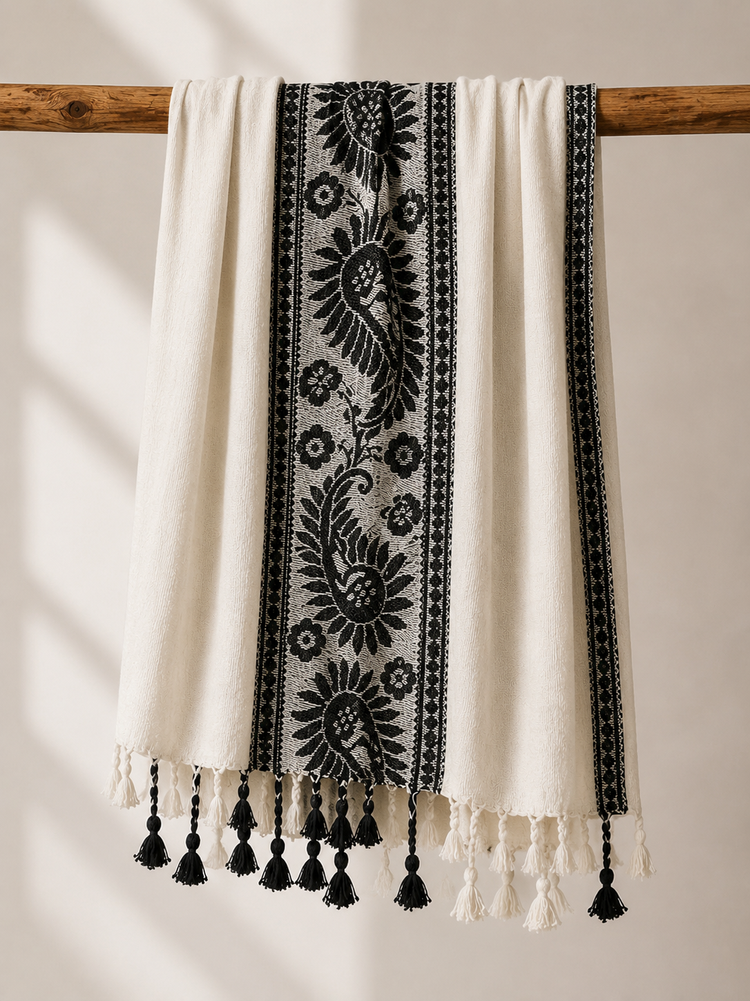 Embroidered Rayon Stole ~ White