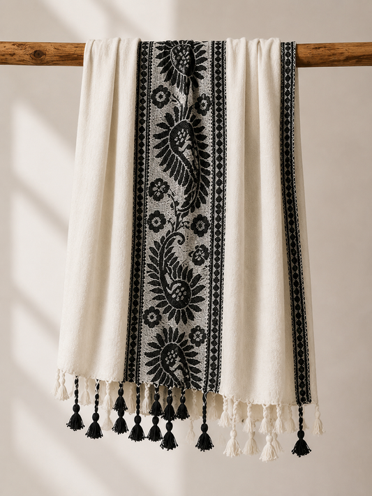 Embroidered Rayon Stole ~ White
